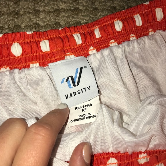 Orange and white varsity shorts - Picture 2 of 2